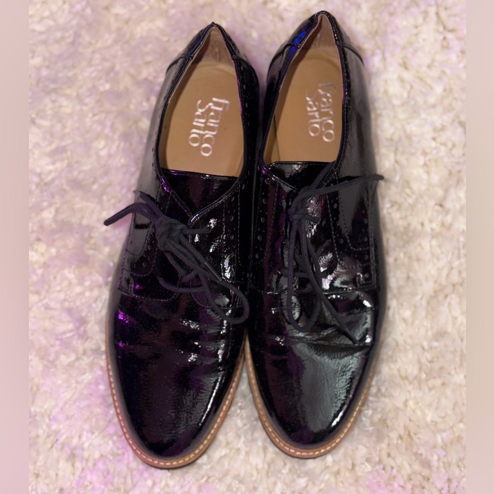 Franco Sarto Shiny Black Patent Leather Oxford lace up Shoes women’s size 9 GUC